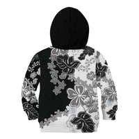 Gray Scale Hibiscus Plumeria Floral Kid Hoodie - Polynesian Pride
