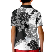 Gray Scale Hibiscus Plumeria Floral Kid Polo Shirt - Polynesian Pride