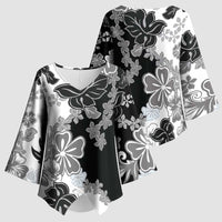 Gray Scale Hibiscus Plumeria Floral Kimono Sleeve Blouse - Polynesian Pride