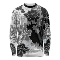 Gray Scale Hibiscus Plumeria Floral Long Sleeve Shirt LT01 Unisex Black - Polynesian Pride