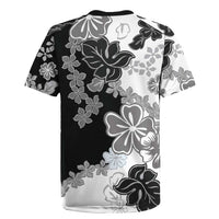 Gray Scale Hibiscus Plumeria Floral Rugby Jersey LT01 - Polynesian Pride