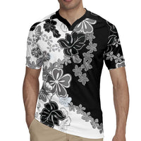 Gray Scale Hibiscus Plumeria Floral Rugby Jersey LT01 - Polynesian Pride