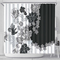 Gray Scale Hibiscus Plumeria Floral Shower Curtain - Polynesian Pride