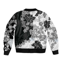 Gray Scale Hibiscus Plumeria Floral Sleeve Zip Bomber Jacket - Polynesian Pride