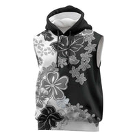 Gray Scale Hibiscus Plumeria Floral Sleeveless Hoodie LT01 Black - Polynesian Pride