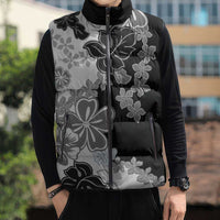 Gray Scale Hibiscus Plumeria Floral Sleeveless Puffer Jacket LT01 - Polynesian Pride