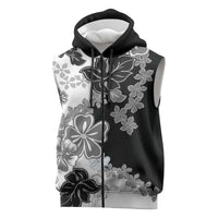 Gray Scale Hibiscus Plumeria Floral Sleeveless Zip Hoodie LT01 Black - Polynesian Pride
