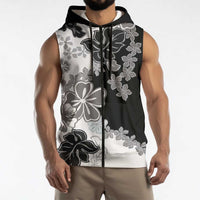Gray Scale Hibiscus Plumeria Floral Sleeveless Zip Hoodie LT01 - Polynesian Pride