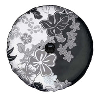 Gray Scale Hibiscus Plumeria Floral Spare Tire Cover - Polynesian Pride