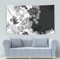 Gray Scale Hibiscus Plumeria Floral Tapestry - Polynesian Pride