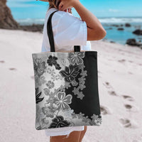 Gray Scale Hibiscus Plumeria Floral Tote Bag - Polynesian Pride