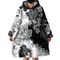 Gray Scale Hibiscus Plumeria Floral Wearable Blanket Hoodie LT01 - Polynesian Pride