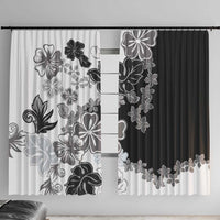 Gray Scale Hibiscus Plumeria Floral Window Curtain - Polynesian Pride
