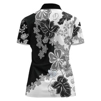 Gray Scale Hibiscus Plumeria Floral Women Polo Shirt - Polynesian Pride