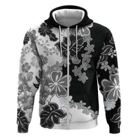 Gray Scale Hibiscus Plumeria Floral Zip Hoodie - Polynesian Pride