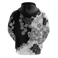 Gray Scale Hibiscus Plumeria Floral Zip Hoodie - Polynesian Pride