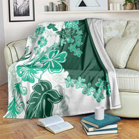 Green Hibiscus Plumeria Floral Blanket - Polynesian Pride