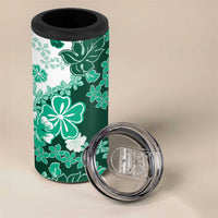 Green Hibiscus Plumeria Floral 4 in 1 Can Cooler Tumbler LT01 - Polynesian Pride