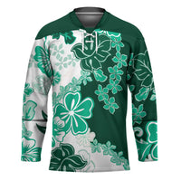 Green Hibiscus Plumeria Floral Hockey Jersey LT01 Unisex Green - Polynesian Pride