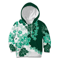 Green Hibiscus Plumeria Floral Kid Hoodie - Polynesian Pride