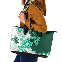 Green Hibiscus Plumeria Floral Leather Tote Bag - Polynesian Pride