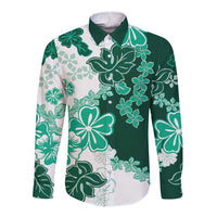 Green Hibiscus Plumeria Floral Long Sleeve Button Shirt LT01 Unisex Green - Polynesian Pride