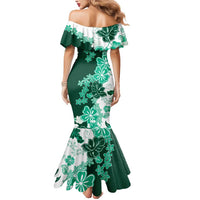 Green Hibiscus Plumeria Floral Mermaid Dress - Polynesian Pride