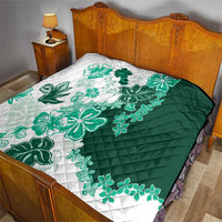 Green Hibiscus Plumeria Floral Quilt - Polynesian Pride