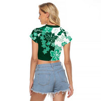Green Hibiscus Plumeria Floral Raglan Cropped T Shirt - Polynesian Pride