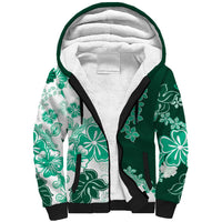 Green Hibiscus Plumeria Floral Sherpa Hoodie LT01 Unisex Green - Polynesian Pride