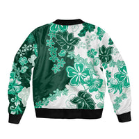 Green Hibiscus Plumeria Floral Sleeve Zip Bomber Jacket - Polynesian Pride