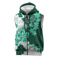 Green Hibiscus Plumeria Floral Sleeveless Zip Hoodie LT01 Green - Polynesian Pride