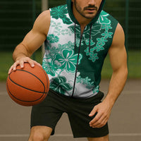 Green Hibiscus Plumeria Floral Sleeveless Zip Hoodie LT01 - Polynesian Pride