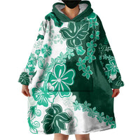 Green Hibiscus Plumeria Floral Wearable Blanket Hoodie LT01 - Polynesian Pride