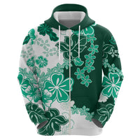 Green Hibiscus Plumeria Floral Zip Hoodie LT01 - Polynesian Pride