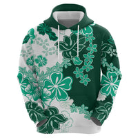 Green Hibiscus Plumeria Floral Zip Hoodie LT01 - Polynesian Pride