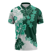 Green Hibiscus Plumeria Floral Zipper Polo Shirt LT01 Green - Polynesian Pride