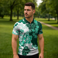 Green Hibiscus Plumeria Floral Zipper Polo Shirt LT01 - Polynesian Pride