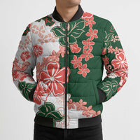 Green Orange Hibiscus Plumeria Floral Bomber Puffer Jacket LT01 - Polynesian Pride
