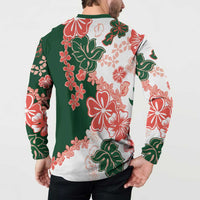 Green Orange Hibiscus Plumeria Floral Button Sweatshirt LT01 - Polynesian Pride