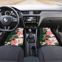 Green Orange Hibiscus Plumeria Floral Car Mats LT01 Set 2pcs - Front Orange - Polynesian Pride