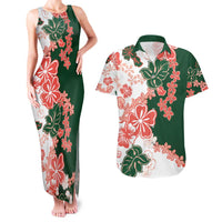 Green Orange Hibiscus Plumeria Floral Couples Matching Tank Maxi Dress and Hawaiian Shirt - Polynesian Pride
