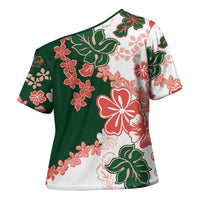 Green Orange Hibiscus Plumeria Floral Cross Shoulder Shirt LT01 - Polynesian Pride
