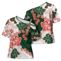 Green Orange Hibiscus Plumeria Floral Cross Shoulder Shirt LT01 - Polynesian Pride