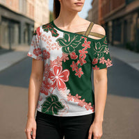 Green Orange Hibiscus Plumeria Floral Cross Shoulder Shirt LT01 - Polynesian Pride