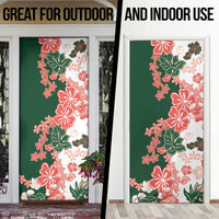 Green Orange Hibiscus Plumeria Floral Door Cover - Polynesian Pride