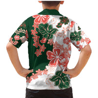 Green Orange Hibiscus Plumeria Floral Family Matching Mermaid Dress and Hawaiian Shirt - Polynesian Pride