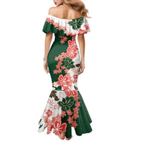 Green Orange Hibiscus Plumeria Floral Family Matching Mermaid Dress and Hawaiian Shirt - Polynesian Pride