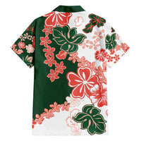 Green Orange Hibiscus Plumeria Floral Family Matching Off Shoulder Maxi Dress and Hawaiian Shirt - Polynesian Pride