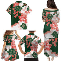 Green Orange Hibiscus Plumeria Floral Family Matching Puletasi and Hawaiian Shirt - Polynesian Pride